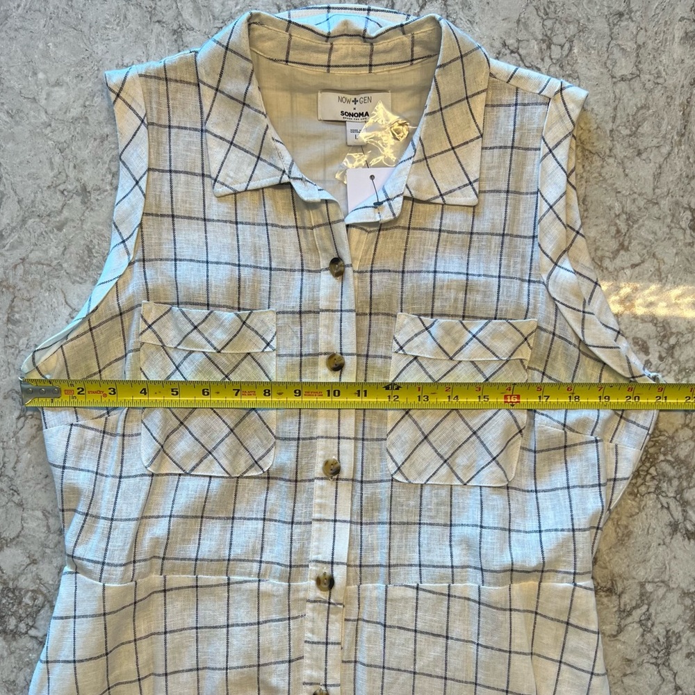 Now + Gen by Sonoma NWT Cream Color Blue Plaid Short Sleeve Dress - Size Large - Picture 6 of 12